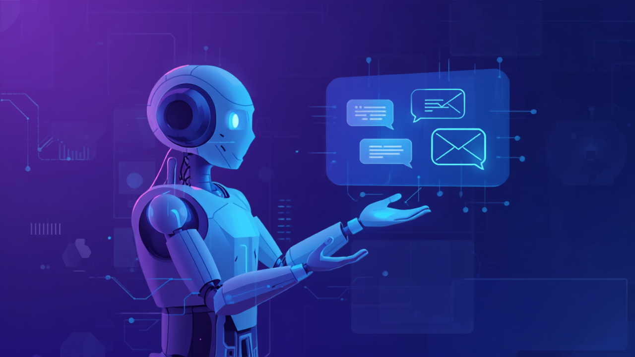 AI robot automatically managing chat and email follow-ups, representing AI automation for client communication
