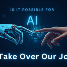 Robot hand and human hand reaching toward each other, symbolizing AI and human collaboration in the workplace